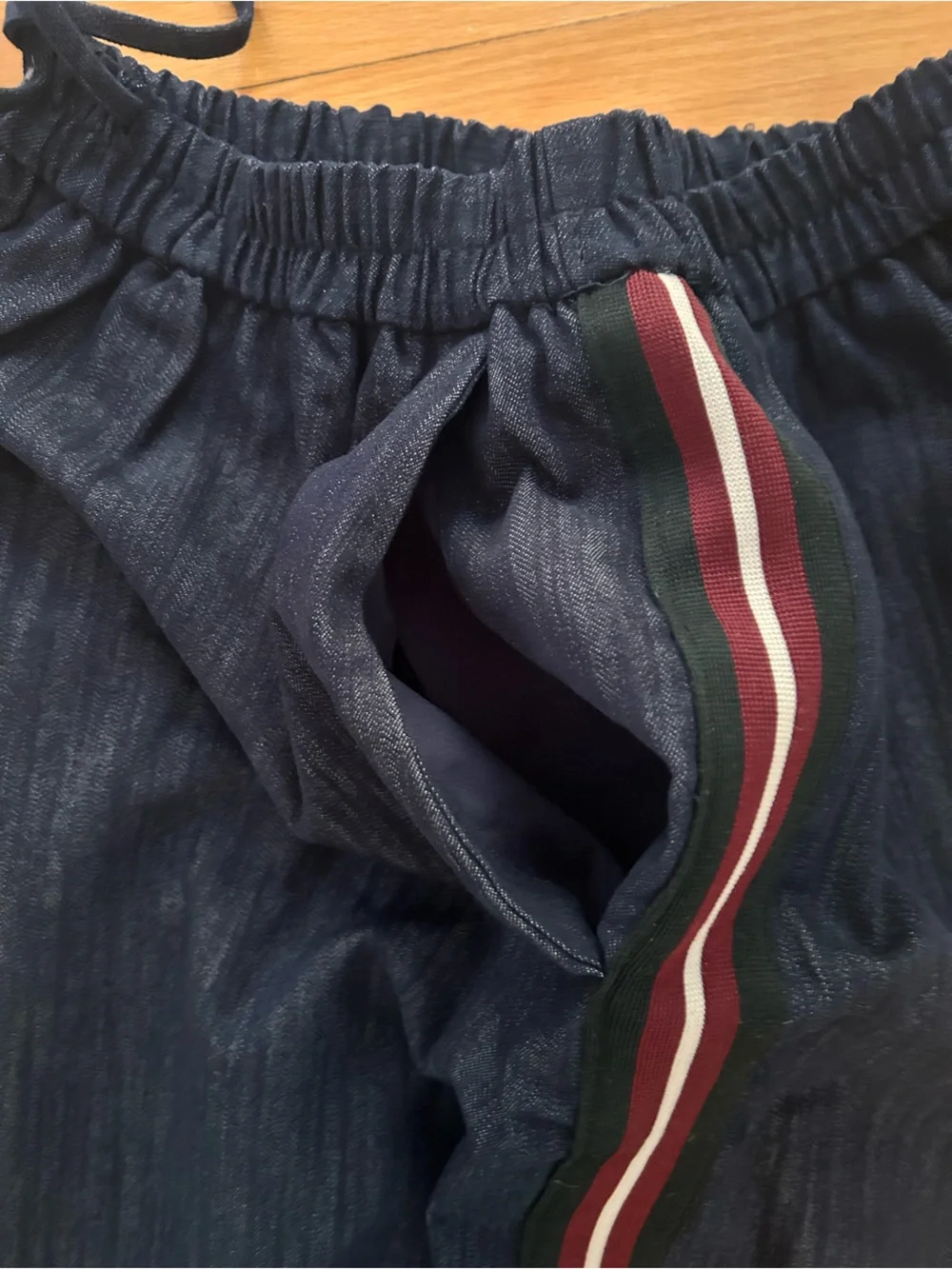 Zara Dark blue washed soft denim pant with Drawstring and side stripe - Picture 4 of 5